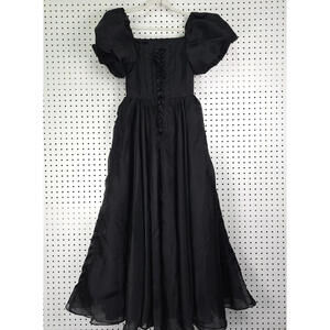 Black‎ Vintage Renaissance Medieval Dress Lace-Up Bodice Puff Sleeves Maxi Gown